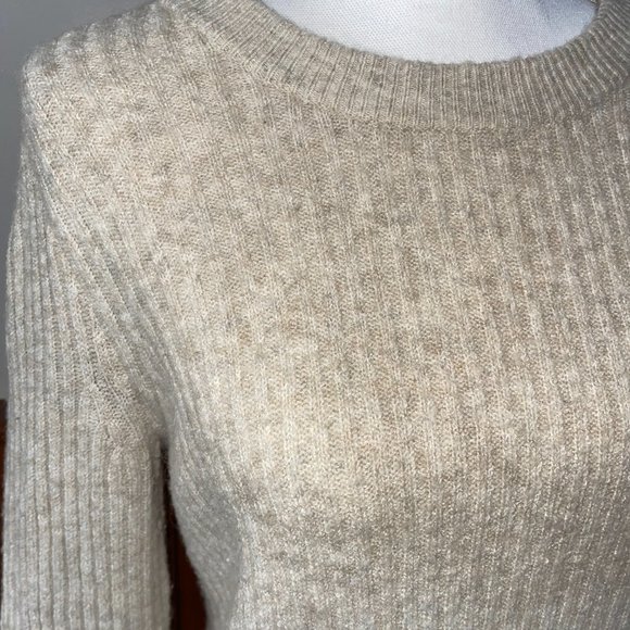 Women's Madewell Light Beige Ribbed Knit Bell Sleeve Scoop Neck Stretch‎ Sweater - Picture 2 of 6
